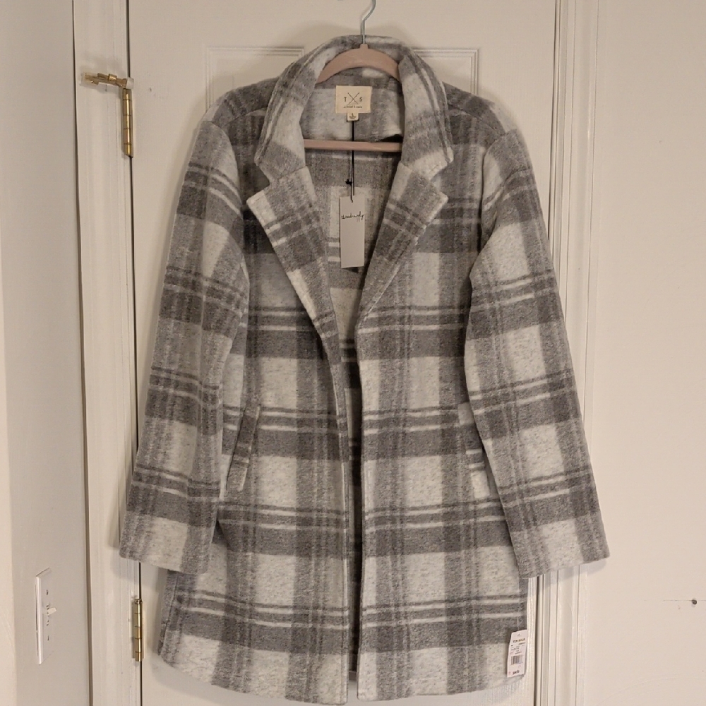 Thread & Supply TXS Plaid Coat Women Medium Gray Wool Blend Shacket Jacket NWT